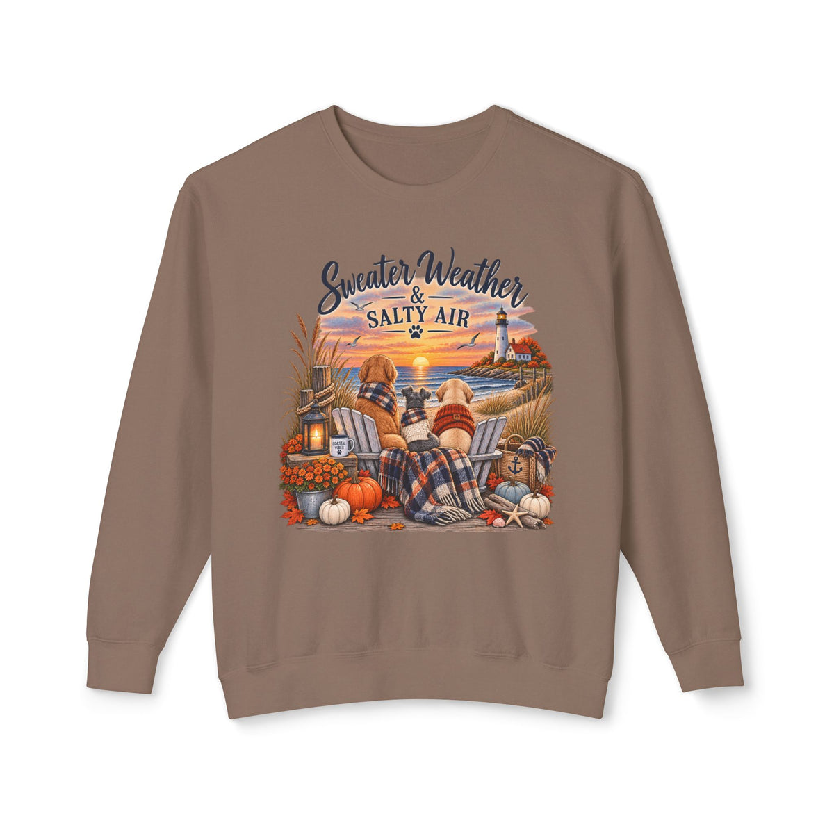 Sweater Weather & Salty Air Crewneck Sweatshirt — Coastal Fall Sunset Design