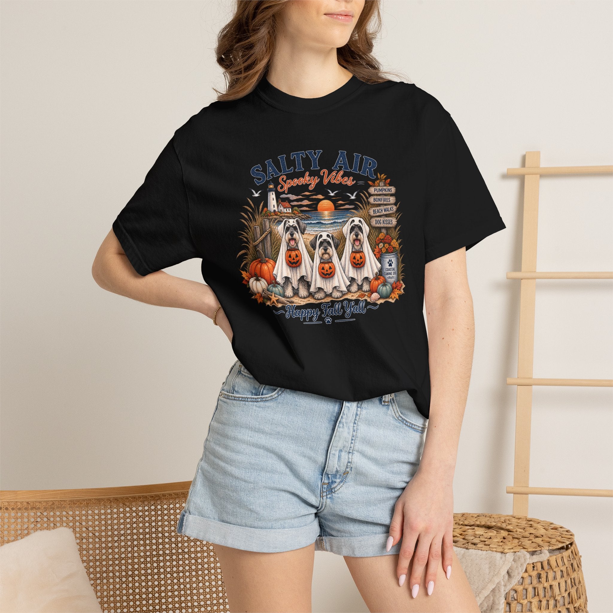 Salty Air Spooky Vibes Tee — Happy Fall Y'all Autumn Beach Ghosts T-Shirt