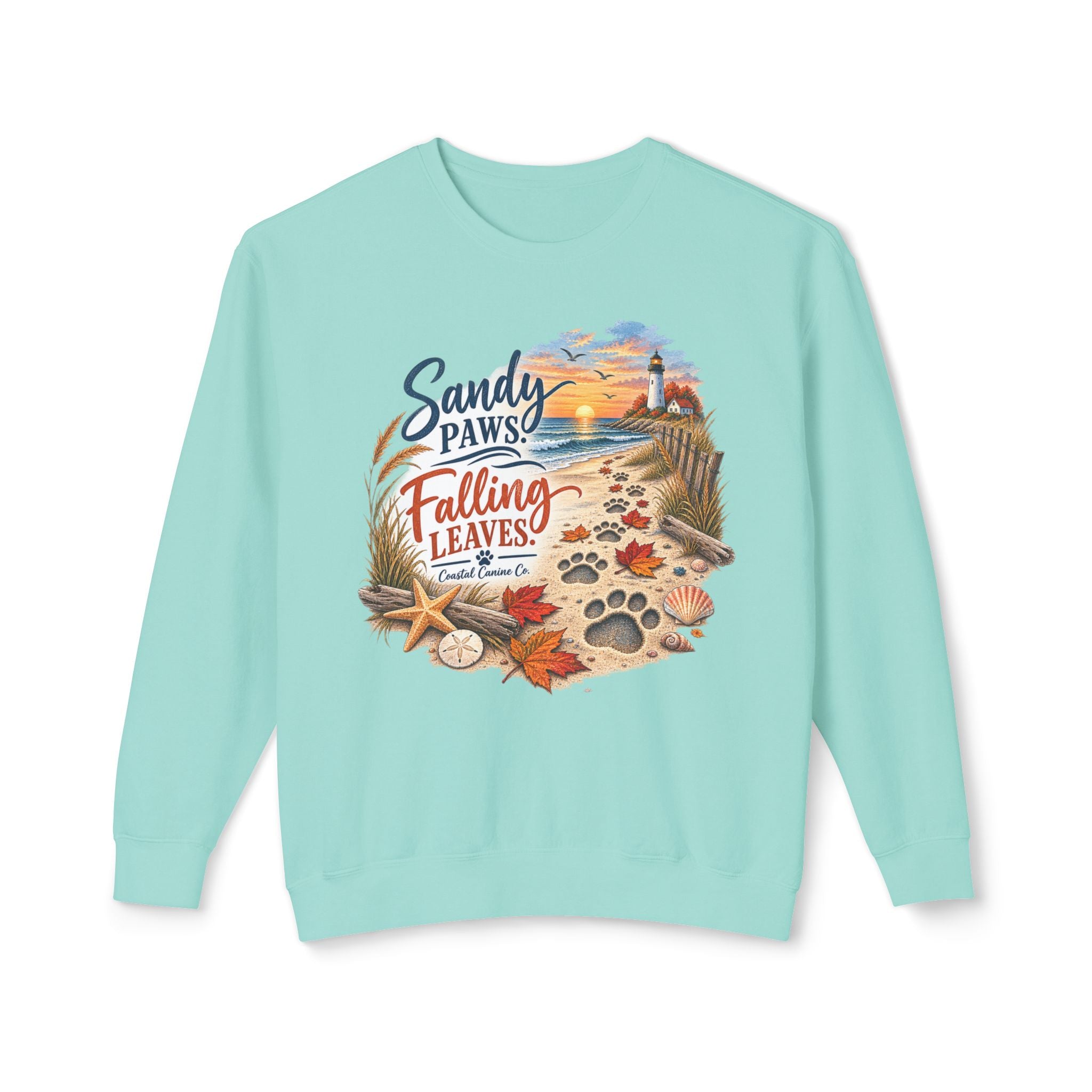 Sandy Paws Falling Leaves Sweatshirt – Beach Dog Autumn Crewneck