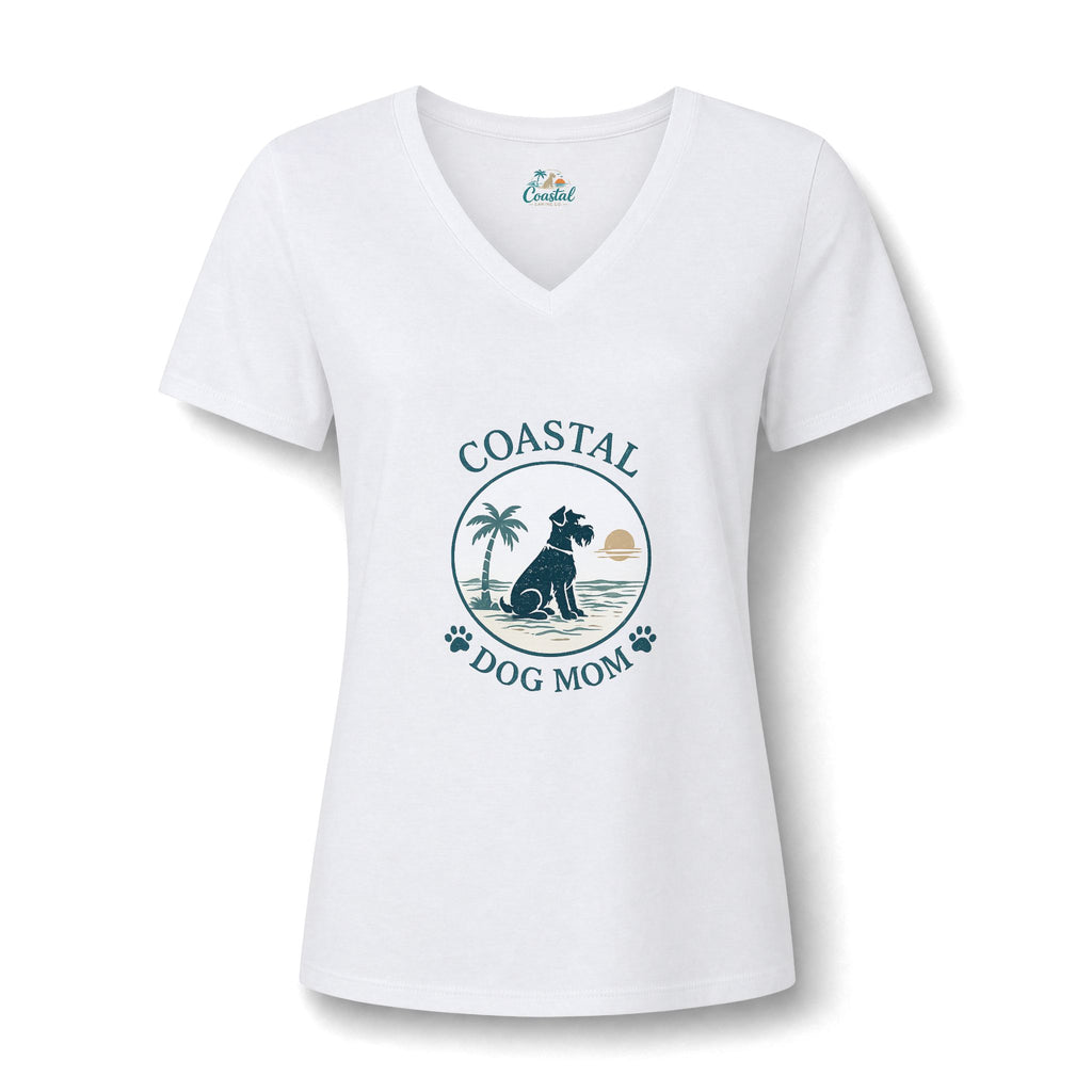 Coastal Dog Mom V-Neck Tee — Beachy Paw Print Women’s Shirt